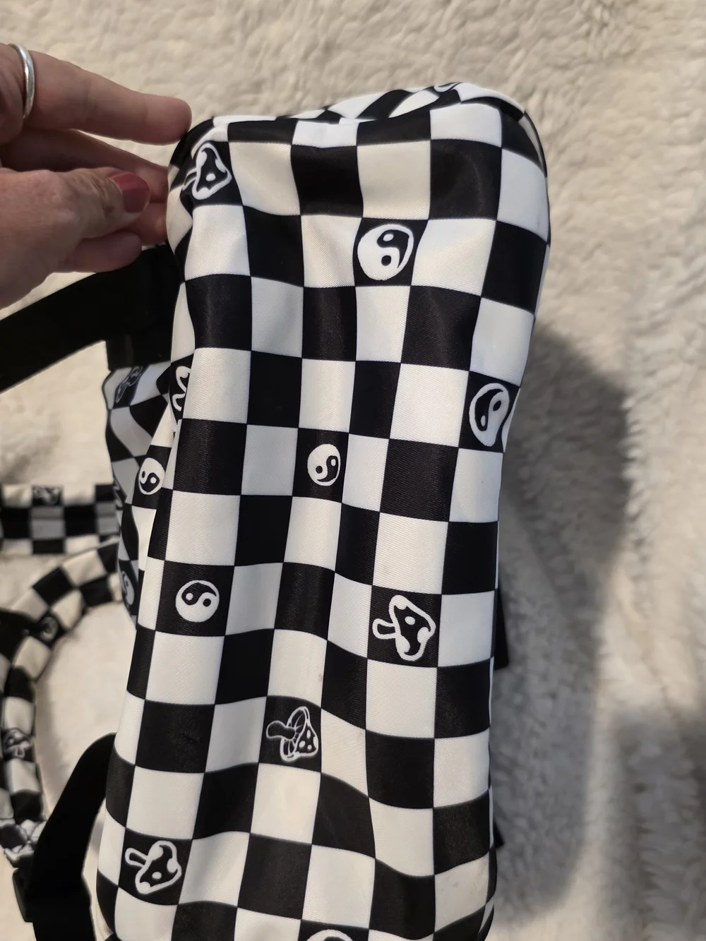 Like Dreams Black & White Checkered Mushroom Yin Yang Backpack
